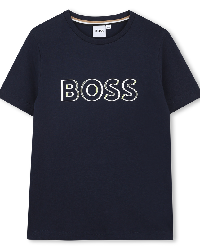 Kids Atelier-Boss-Navy Logo Outline T-Shirt