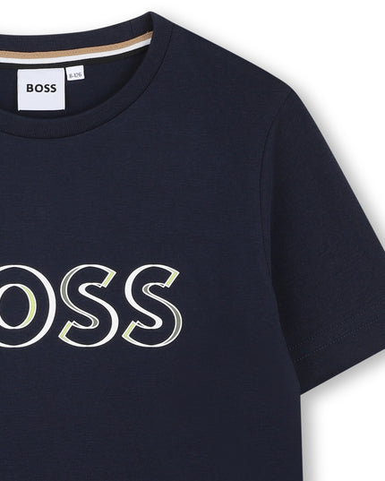 Kids Atelier-Boss-Navy Logo Outline T-Shirt