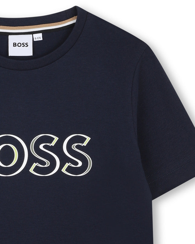 Kids Atelier-Boss-Navy Logo Outline T-Shirt