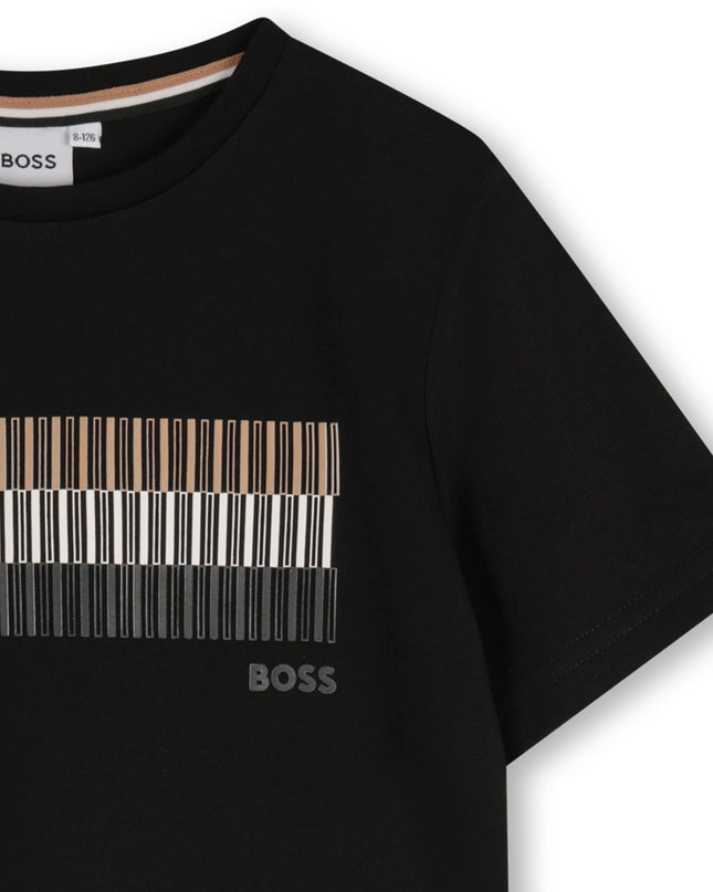 Kids Atelier-Boss-Black Short Sleeve Block Abstract T-Shirt