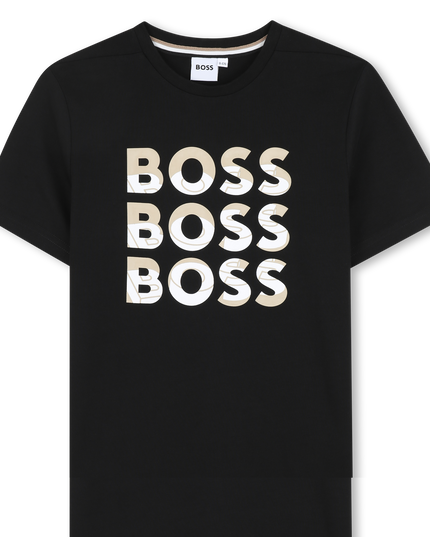 Kids atelier-Boss-Black Sand Overlay Logo T-Shirt