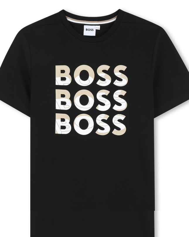 Kids atelier-Boss-Black Sand Overlay Logo T-Shirt