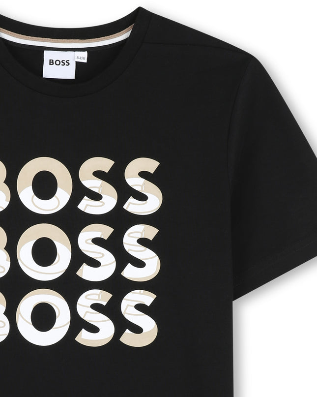 Kids atelier-Boss-Black Sand Overlay Logo T-Shirt