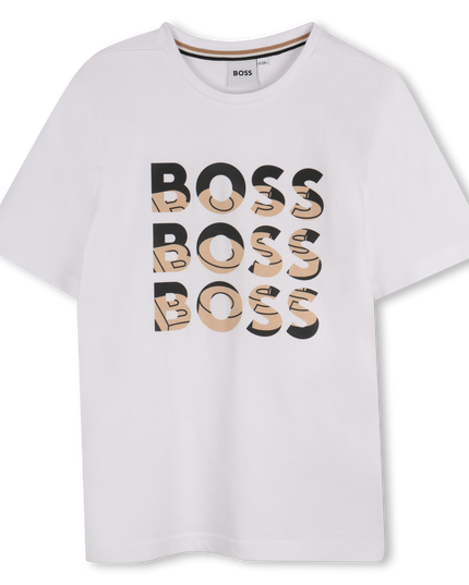 Kids Atelier-Boss-White Short Sleeve Logo Drop T-Shirt