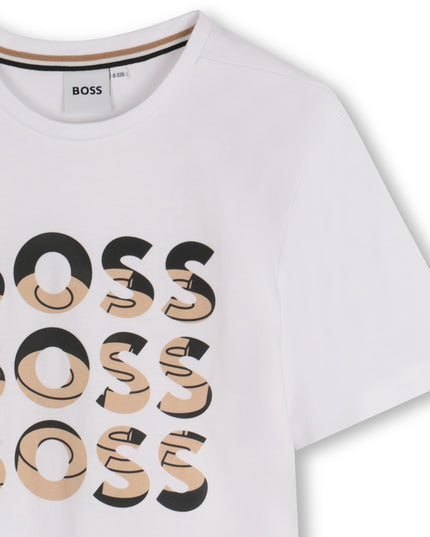 Kids Atelier-Boss-White Short Sleeve Logo Drop T-Shirt