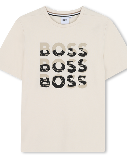 Kids Atelier-Boss-Sand Black Overlay Logo T-Shirt
