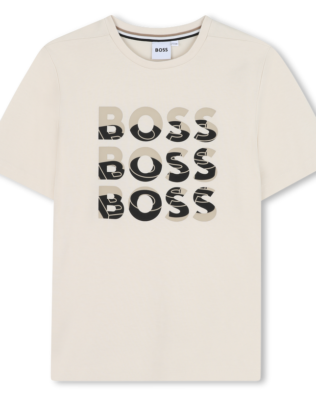 Kids Atelier-Boss-Sand Black Overlay Logo T-Shirt