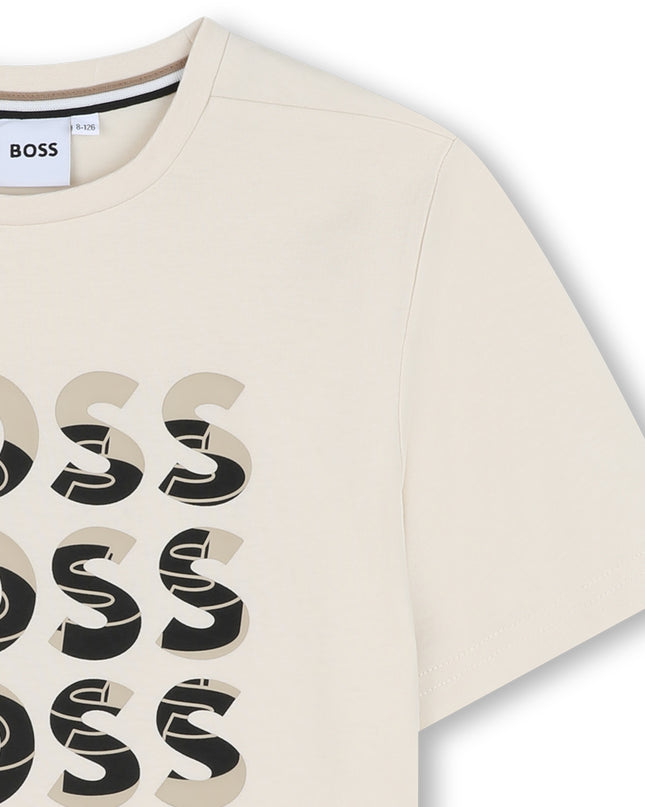 Kids Atelier-Boss-Sand Black Overlay Logo T-Shirt