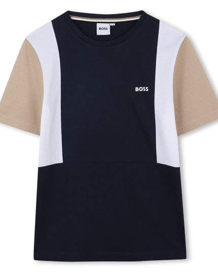 Kids Atelier-Boss-Navy Short Beige Sleeves T-Shirt