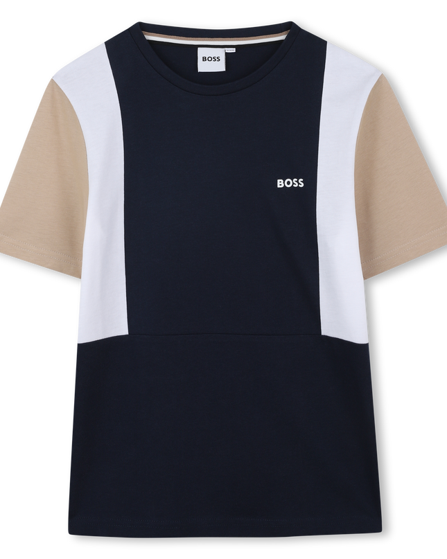 Kids Atelier-Boss-Navy Short Beige Sleeves T-Shirt