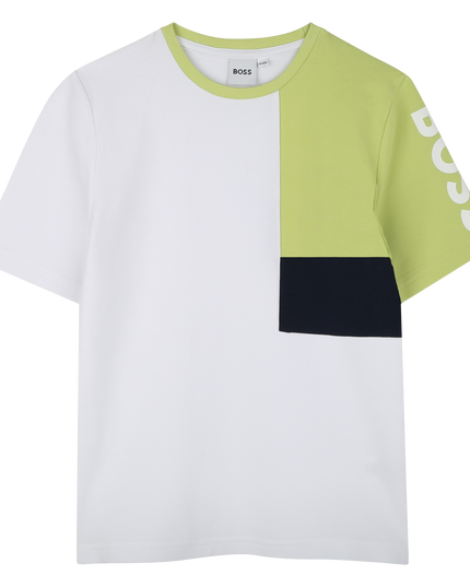 Kids Atelier-Boss-White Shirt Lime Sleeve Asymmetric T-Shirt
