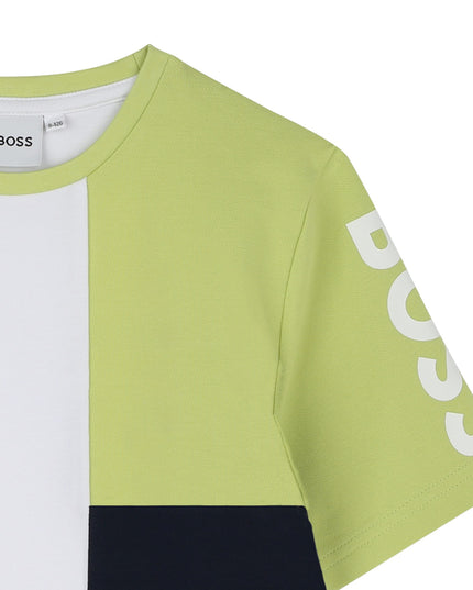 Kids Atelier-Boss-White Shirt Lime Sleeve Asymmetric T-Shirt