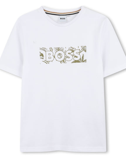 Kids Atelier-Boss-White Green Leaf Logo T-Shirt