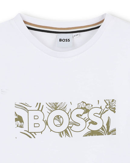 Kids Atelier-Boss-White Green Leaf Logo T-Shirt