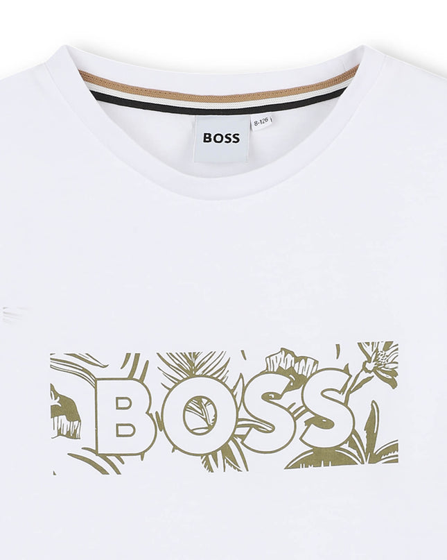 Kids Atelier-Boss-White Green Leaf Logo T-Shirt