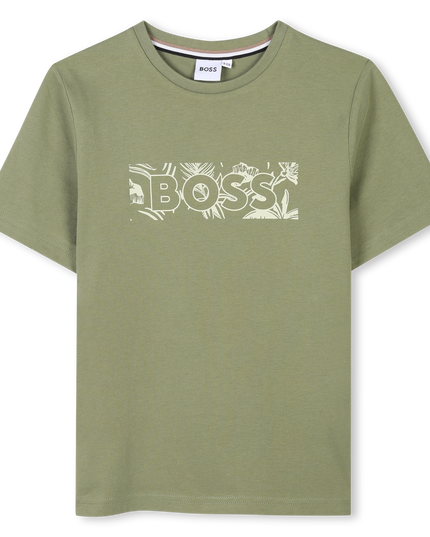 Kids Atelier-Boss-Olive Green Leaf Logo T-Shirt