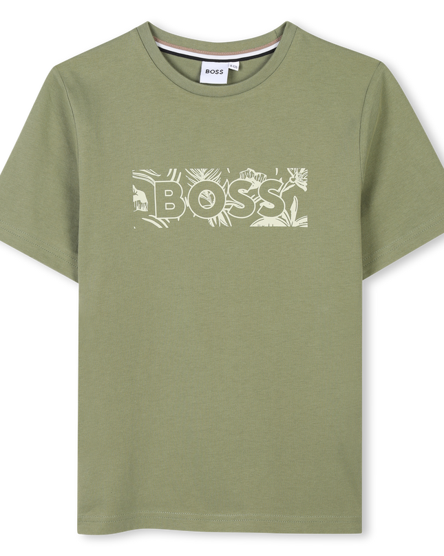 Kids Atelier-Boss-Olive Green Leaf Logo T-Shirt