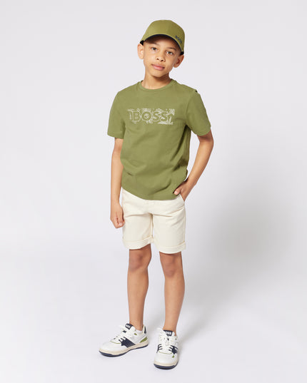 Kids Atelier-Boss-Olive Green Leaf Logo T-Shirt