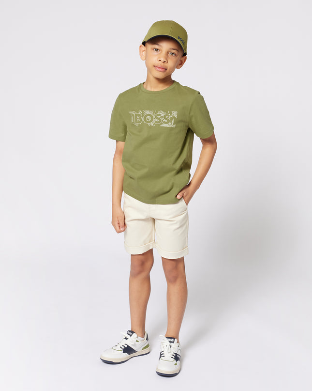 Kids Atelier-Boss-Olive Green Leaf Logo T-Shirt