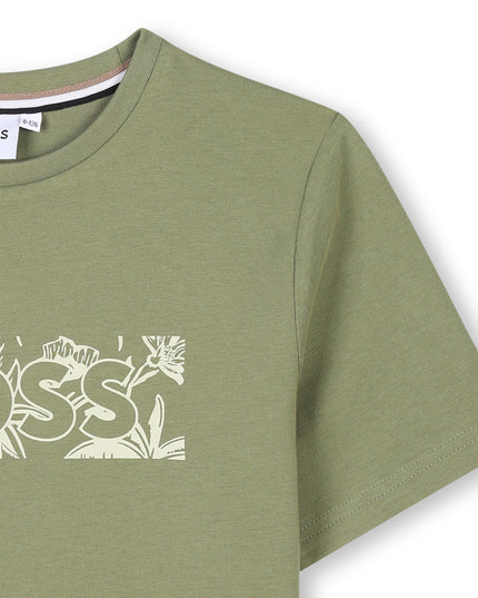 Kids Atelier-Boss-Olive Green Leaf Logo T-Shirt