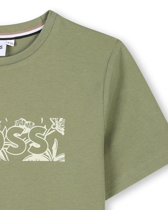 Kids Atelier-Boss-Olive Green Leaf Logo T-Shirt