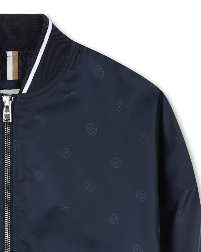 Kids atelier-Boss-Navy Logo Bomber Jacket