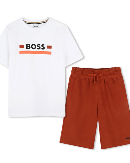 Kids atelier-Boss-Chocolate Brown Shorts and Tshirt Set