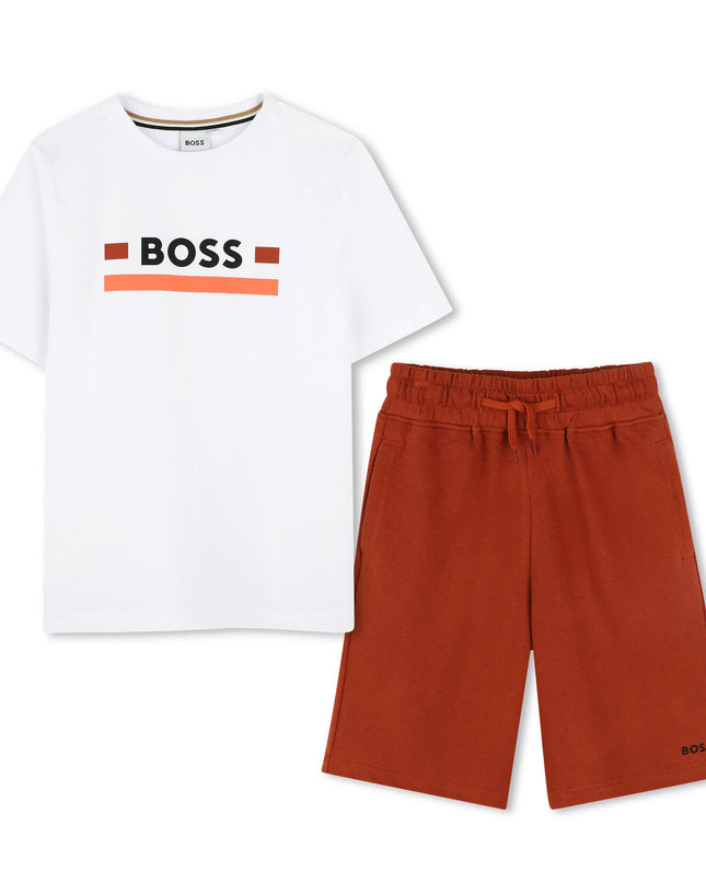 Kids atelier-Boss-Chocolate Brown Shorts and Tshirt Set