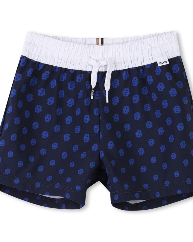 Kids Atelier-Boss-Navy Pattern Swim Shorts