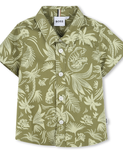 Kids atelier-Boss-Dark Green Short Sleeve Palm Shirt
