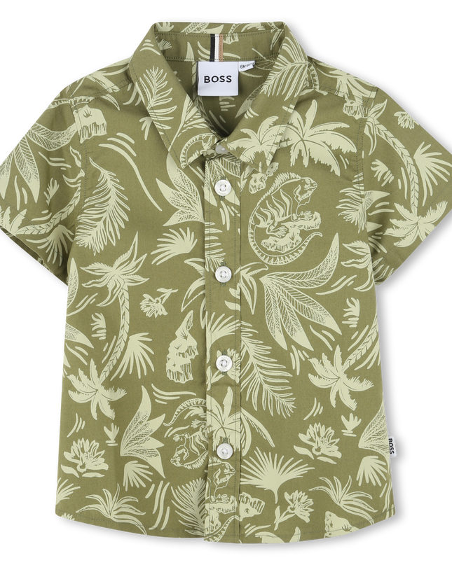 Kids atelier-Boss-Dark Green Short Sleeve Palm Shirt