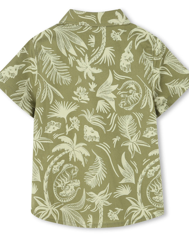 Kids atelier-Boss-Dark Green Short Sleeve Palm Shirt
