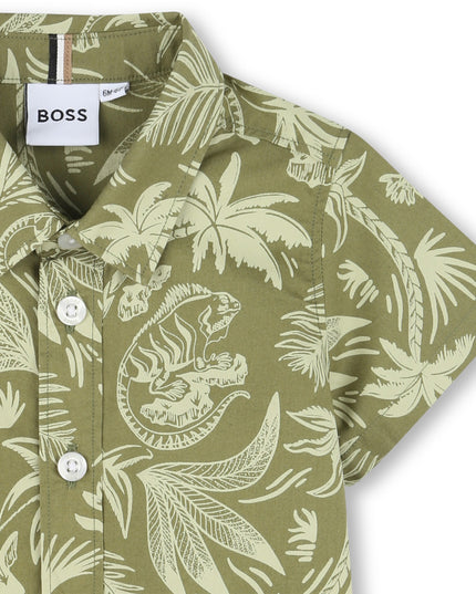 Kids atelier-Boss-Dark Green Short Sleeve Palm Shirt