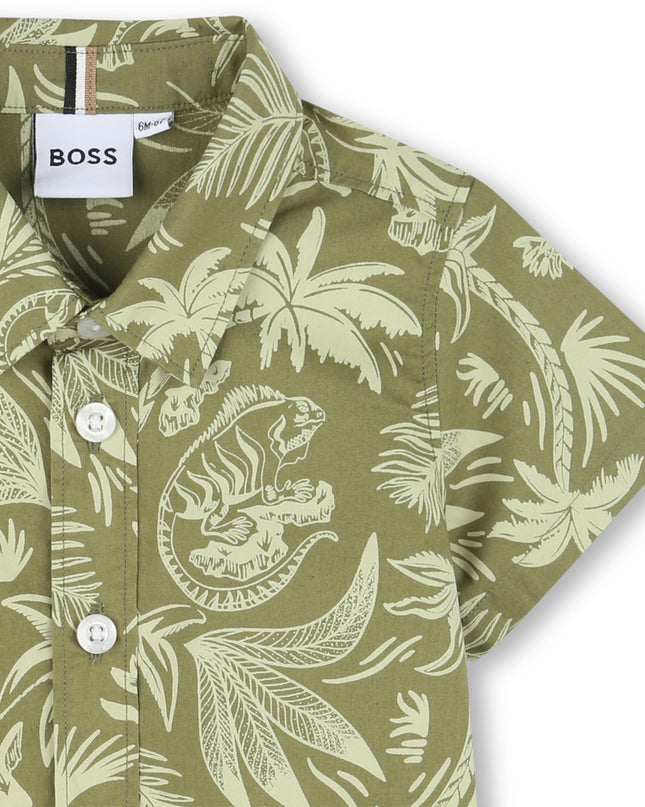Kids atelier-Boss-Dark Green Short Sleeve Palm Shirt