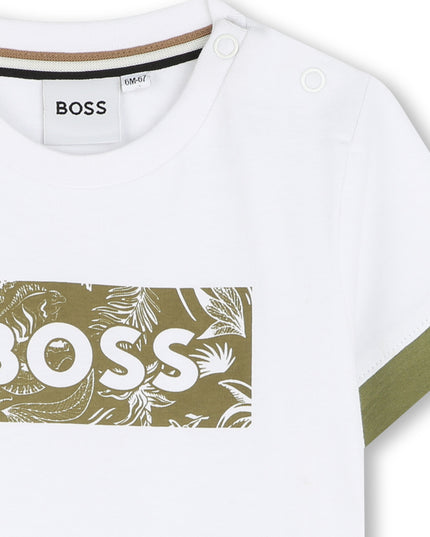 Kids Atelier-Boss-White Leaf Accent Logo T-Shirt
