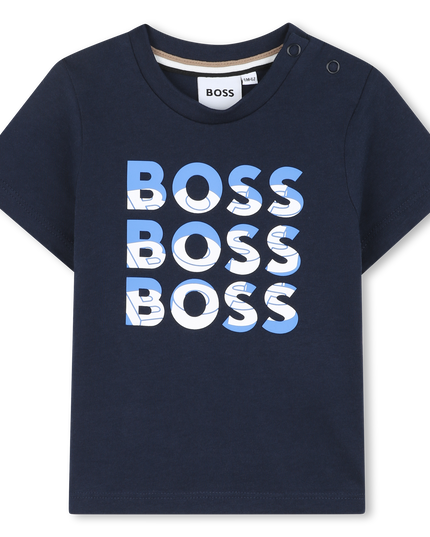 Kids atelier-Boss-Navy Blue Overlay Logo T-Shirt
