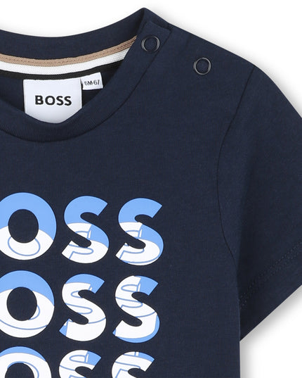 Kids atelier-Boss-Navy Blue Overlay Logo T-Shirt