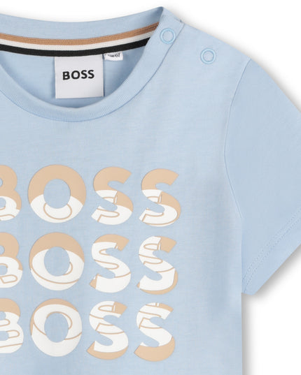 Kids Atelier-Boss-Persian Blue Overlay Logo T-Shirt