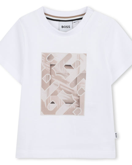 Kids atelier-Boss-White Sand Abstract Logo T-Shirt