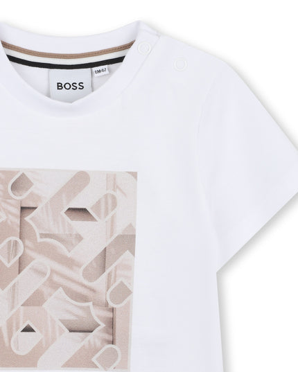 Kids atelier-Boss-White Sand Abstract Logo T-Shirt