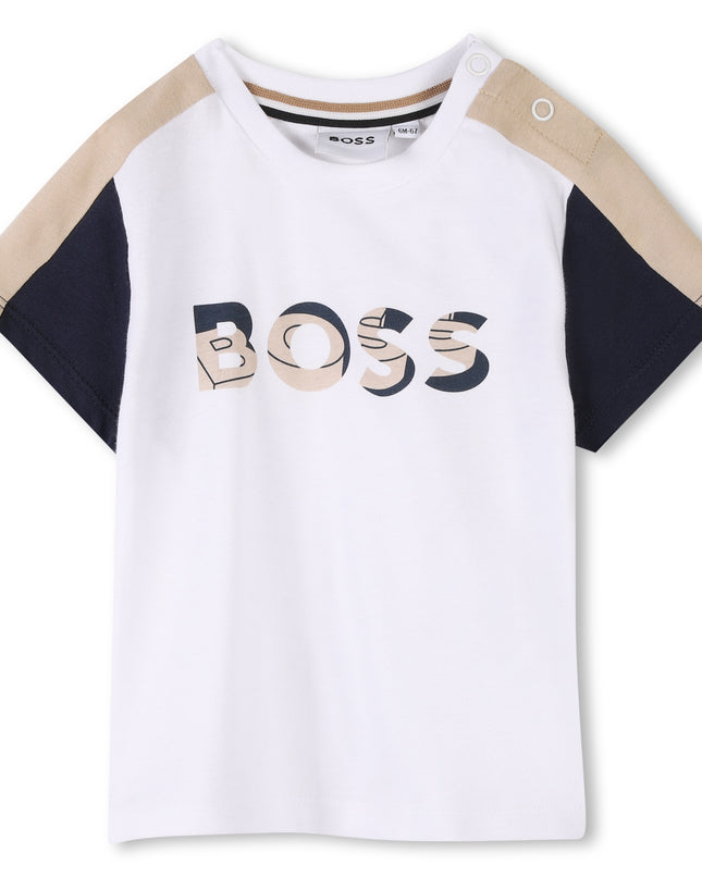 Kids Atelier-Boss-Beige Colorblock Textile Shorts Set