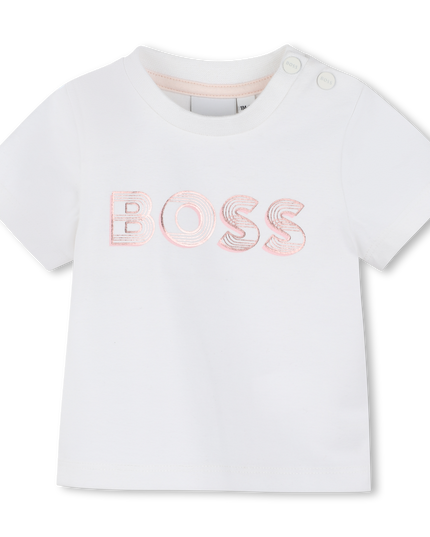 Kids Atelier-Boss-White Shirt Pink Logo T-Shirt