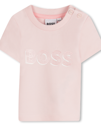 Kids atelier-Boss-Pink Short Sleeve Imprint Logo T-Shirt