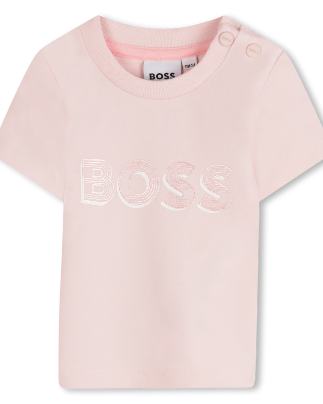 Kids atelier-Boss-Pink Short Sleeve Imprint Logo T-Shirt