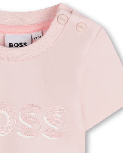 Kids atelier-Boss-Pink Short Sleeve Imprint Logo T-Shirt
