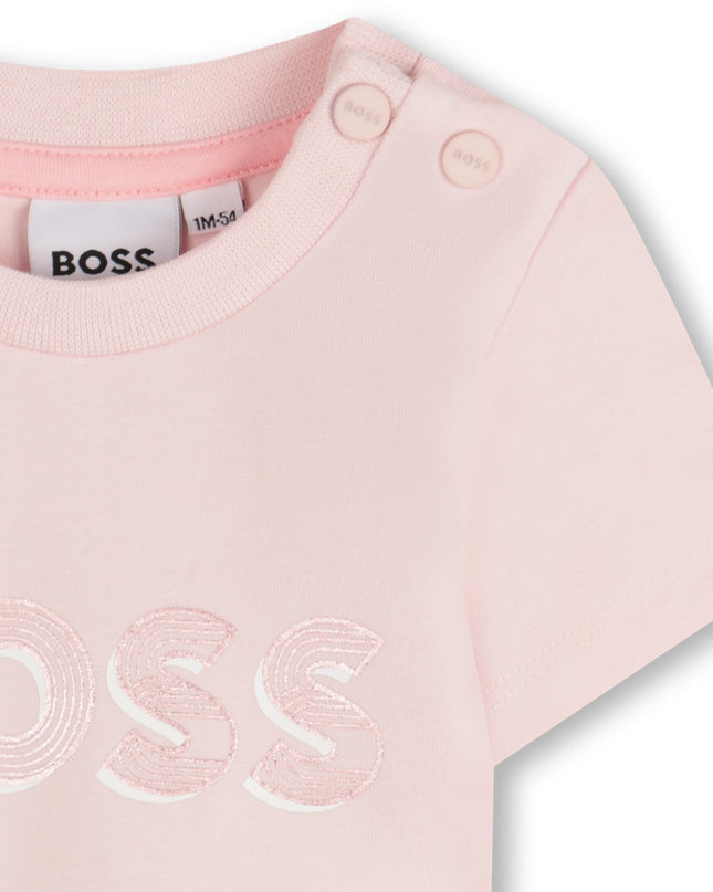 Kids atelier-Boss-Pink Short Sleeve Imprint Logo T-Shirt