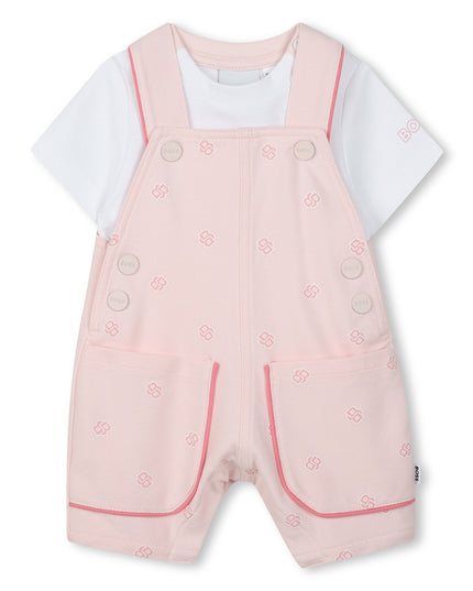 Kids atelier-Boss-Pale Pink Dungarees T-Shirt Set