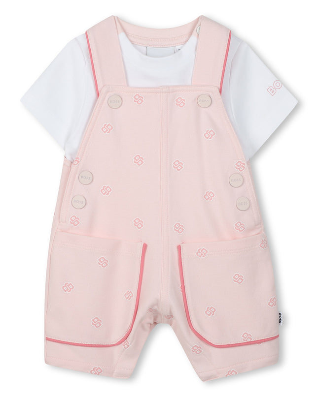 Kids atelier-Boss-Pale Pink Dungarees T-Shirt Set