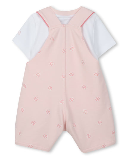 Kids atelier-Boss-Pale Pink Dungarees T-Shirt Set
