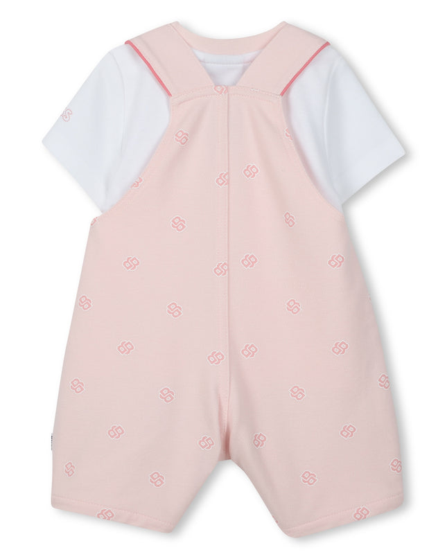 Kids atelier-Boss-Pale Pink Dungarees T-Shirt Set
